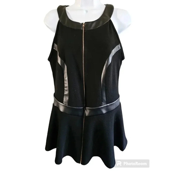 Ashley Stewart Women 16 Top Black Faux Leather Zip Peplum Statement Archival Y2K - Picture 2 of 7